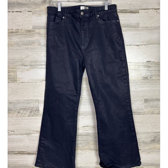 Frame womens 32 crop mini boot cut denim jean new navy blue zip shimmer boho